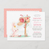 かわいい水彩バニーの女の子がメールでシャワー インビテーションポストカード (正面/裏面)