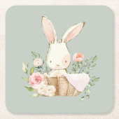 かわいい水彩バニー スクエアペーパーコースター (正面)