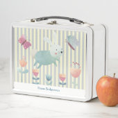  かわいい水彩バニー&フラワーパーソナライズされたズ    メタルランチボックス (インサイチュ)