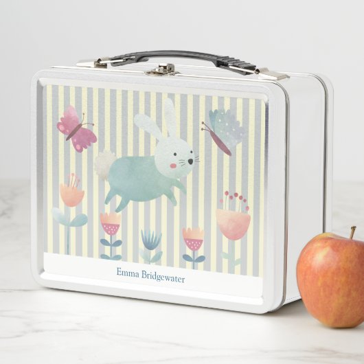  かわいい水彩バニー&フラワーパーソナライズされたズ    メタルランチボックス (インサイチュ)