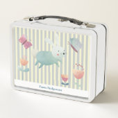  かわいい水彩バニー&フラワーパーソナライズされたズ    メタルランチボックス (裏面)