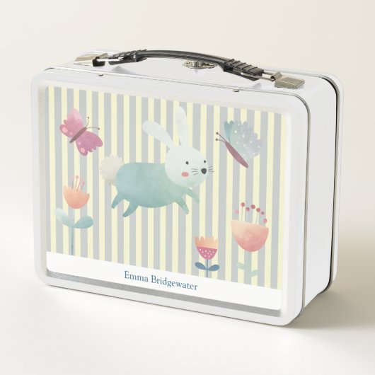  かわいい水彩バニー&フラワーパーソナライズされたズ    メタルランチボックス (裏面)