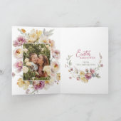 かわいい水彩バニー |春の花 |写真 カード (内部)