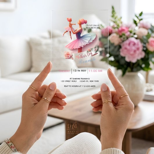 かわいい水彩バレリーナママ、ブランチ アクリル招待状