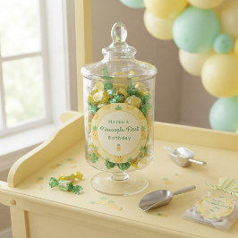 かわいい水彩パイナップルの1歳の誕生日 ラウンドシール