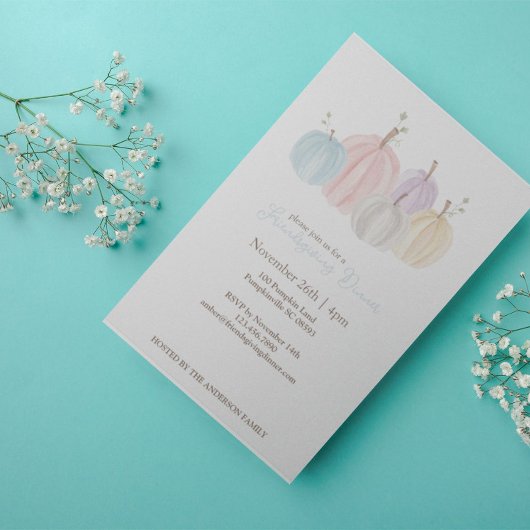 かわいい水彩パステルカラーのパンプキン感謝祭 招待状