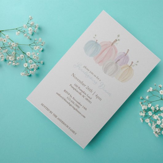 かわいい水彩パステルカラーのパンプキン感謝祭 招待状