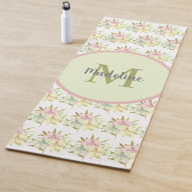 かわいい水彩パステルフラワーモノグラムヨガマット