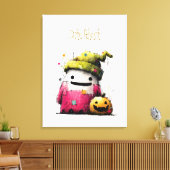 かわいい水彩パッチワークの幽霊のハロウィン キャンバスプリント (インサイチュ (リビング))
