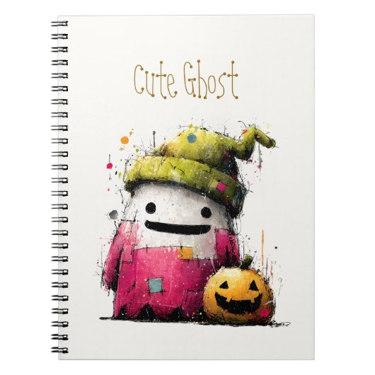 かわいい水彩パッチワークの幽霊ハロウィン ノートブック (正面)
