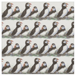 かわいい水彩パフィン鳥自然アート ファブリック