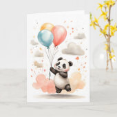 かわいい水彩パンダの黄色と青の風船の空白カード カード (黄色い花)