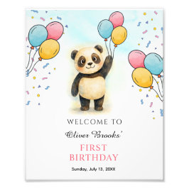 かわいい水彩パンダの1歳の誕生日パーティーポスター フォトプリント