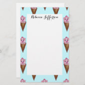 かわいい水彩ピギーアイスクリームピンクティール（緑がかった色）柄 便箋 (正面/裏面)