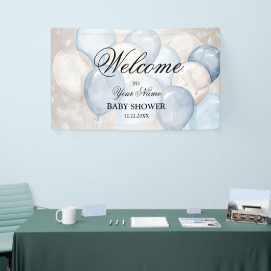 かわいい水彩ピンクと白の風船パーティーへようこそ 横断幕 (トレードショー)