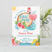 かわいい水彩ピンクのフラミンゴプールパーティー 招待状 (スタンド正面)