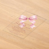 かわいい水彩ピンクのリボンのベビーシャワーの招待状 アクリル招待状 (レイダウン)