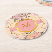 かわいい水彩ピンクの花々彼女のためにモノグラーム ラウンドペーパーコースター (アングル)