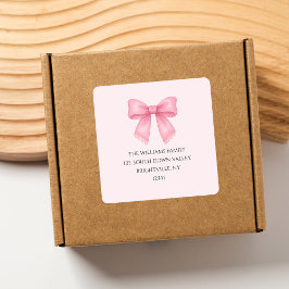 かわいい水彩ピンクの蝶結び　コケッティ　送り先住所 スクエアシール