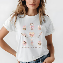 かわいい水彩ピンクの食器&カップケーキベーカリー トライブレンドＴシャツ