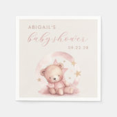 かわいい水彩ピンククマの女の子のベビーシャワー スタンダードカクテルナプキン (正面)