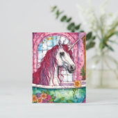 かわいい水彩ピンクマネUnicorn浴場 ポストカード (スタンド正面)