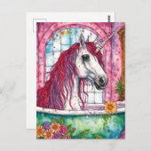 かわいい水彩ピンクマネUnicorn浴場 ポストカード (正面/裏面)