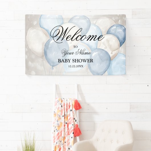 かわいい水彩ピンク白風船パーティーへようこそ 横断幕 (インサイチュ)