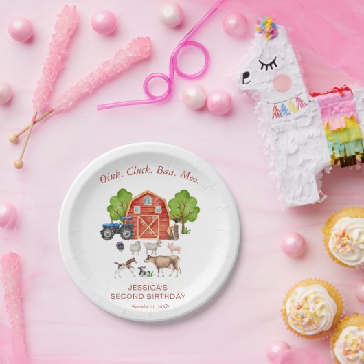 かわいい水彩ファームアニマルズ子供の誕生日 ペーパープレート (パーティー)
