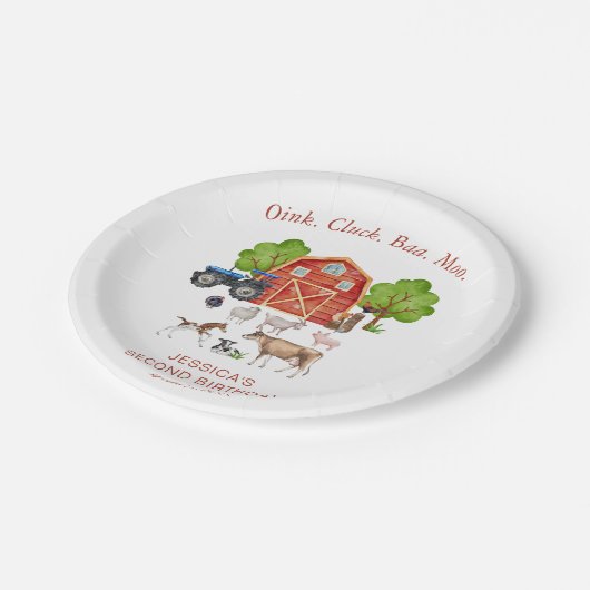かわいい水彩ファームアニマルズ子供の誕生日 ペーパープレート (アングル)