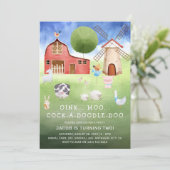 かわいい水彩ファームアニマルズ子供の誕生日 招待状 (スタンド正面)