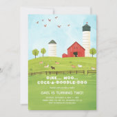 かわいい水彩ファームアニマルズ子供の誕生日 招待状 (正面)