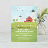 かわいい水彩ファームアニマルズ子供の誕生日 招待状 (スタンド正面)