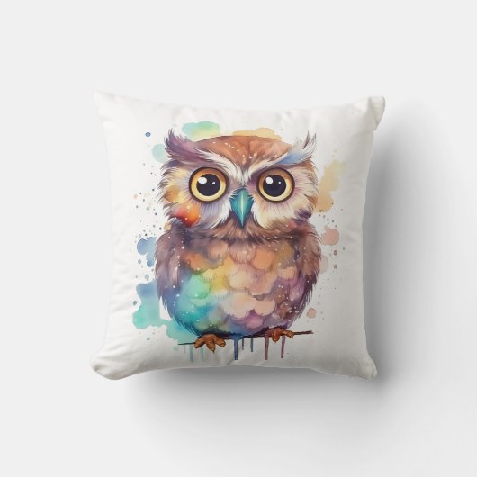 かわいい水彩フクロウのグラフィック クッション (正面)