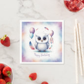 かわいい水彩フクロウの風船 誕生日 スタンダードカクテルナプキン (インサイチュ)