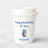 かわいい水彩フクロウ林樹林動物 紙コップ (裏面)