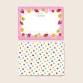 かわいい水彩フルーツとドット ピンク文房具 サンキューカード