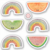 かわいい水彩フルーツと虹カラフル シール (正面)