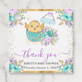 かわいい水彩フローラひよこ&エッグベビーシャワー フェイバータグ