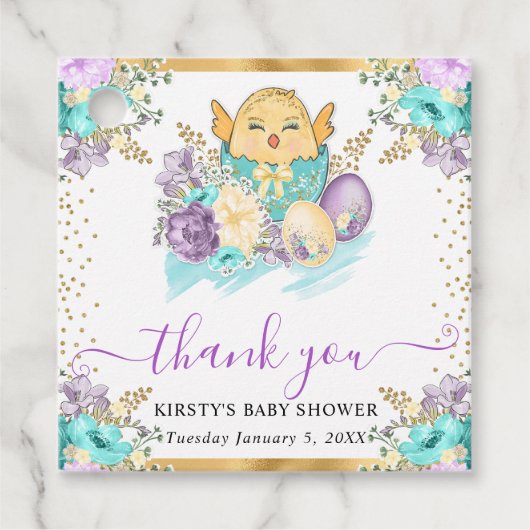 かわいい水彩フローラひよこ&エッグベビーシャワー フェイバータグ (正面)