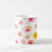 かわいい水彩フローラカラフルピンク コーヒーマグカップ (中央)