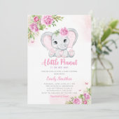 かわいい水彩フローラゾウ女の子ベビーシャワー 招待状 (スタンド正面)