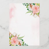 かわいい水彩フローラディアネイビーベイビーシャワー金ゴールド 箔招待状 (裏面)