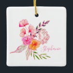 かわいい水彩フローラピンクタイポグラフィ名 セラミックオーナメント<br><div class="desc">かわいい水彩花ピンク名パーソナライズされたセラミックオーナメント</div>