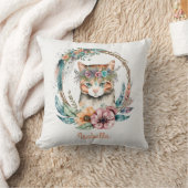 かわいい水彩フローラボホーキャット クッション (ブランケット)