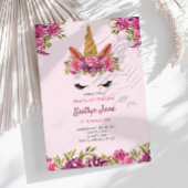 かわいい水彩フローラユニコーンピンク招待状 招待状