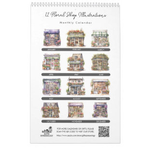 かわいい水彩フローラ店フラワーショップ月次 カレンダー