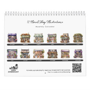 かわいい水彩フローラ店フラワーショップ月次 カレンダー