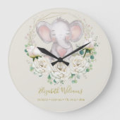 かわいい水彩フローラ象誕生統計Lar ラージ壁時計 (正面)