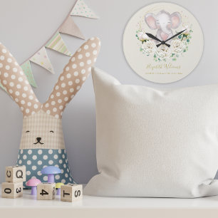 かわいい水彩フローラ象誕生統計Lar ラージ壁時計